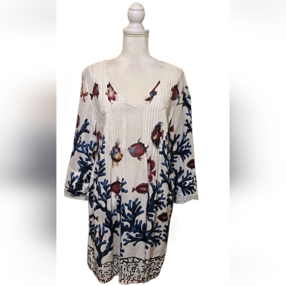 Soft Surroundings Other - Soft Surroundings Beach Cover Up MP Seychelles Top Fish Coral Coastal Beachy